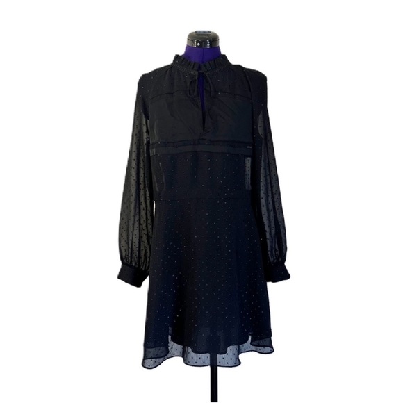 All Saints Dresses & Skirts - All Saints Black Sheer Polka Dot Sparkle Long Sleeve Dress